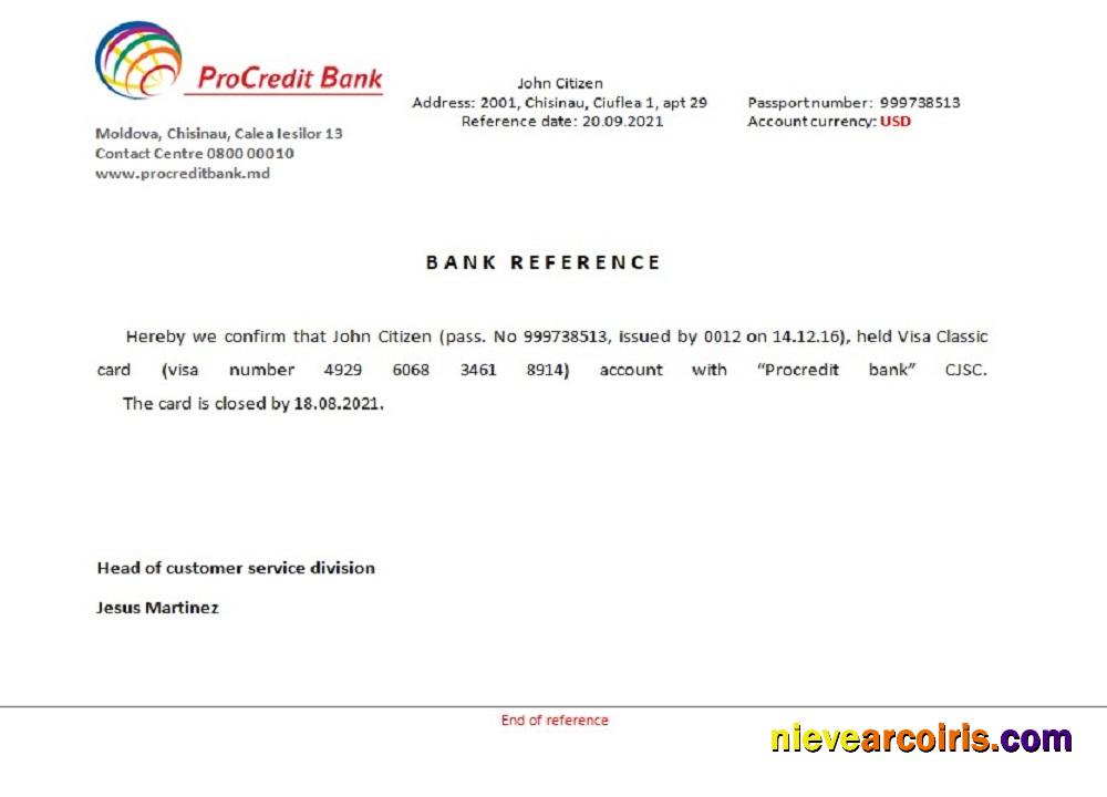 Moldova Procredit bank closure reference